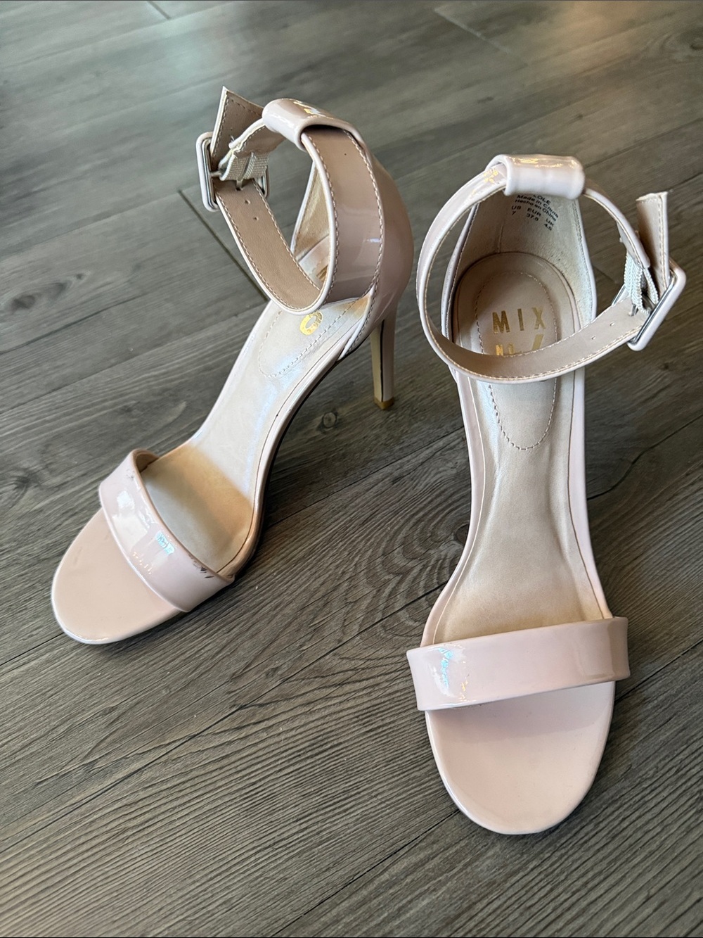 Mix No. 6 Blush Patent Ankle-Strap Stiletto Sandals